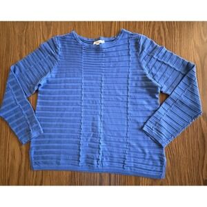 Chicos Size 2 / Large Cobalt Blue Textured Rib Knit Sweater Rayon Blend Pullover